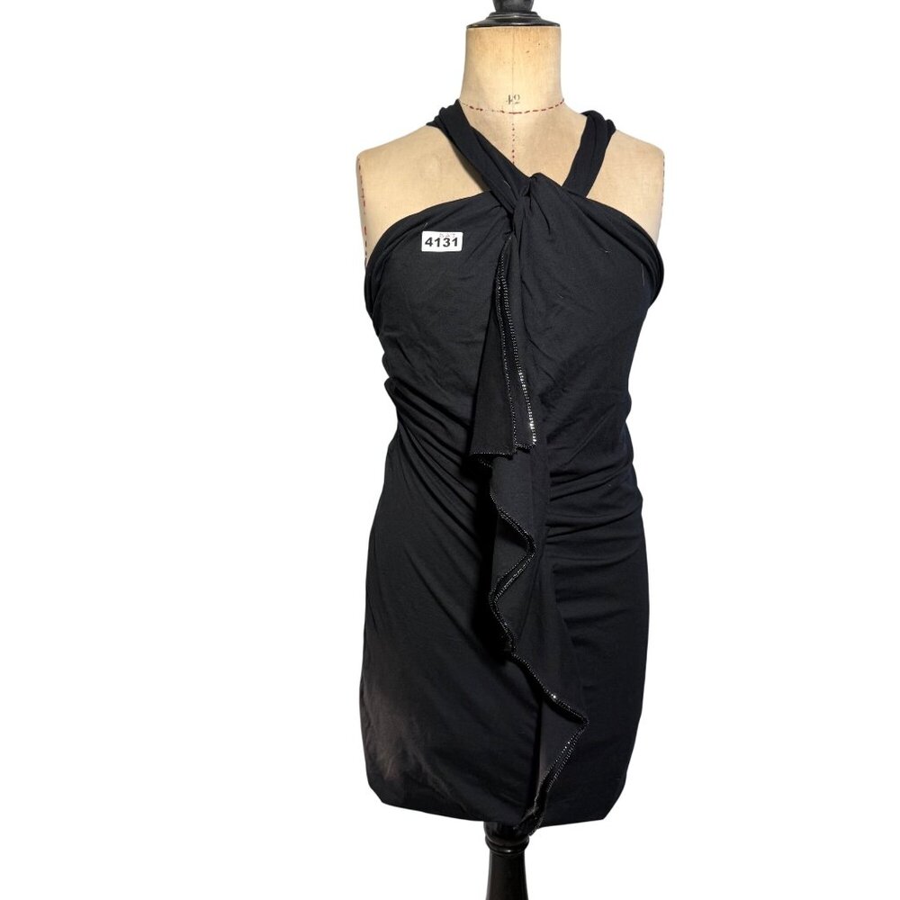 Anna Molinari Women's Bodycon Dress Sz 40/US 8 Black Stretch Chain Link Ruffle